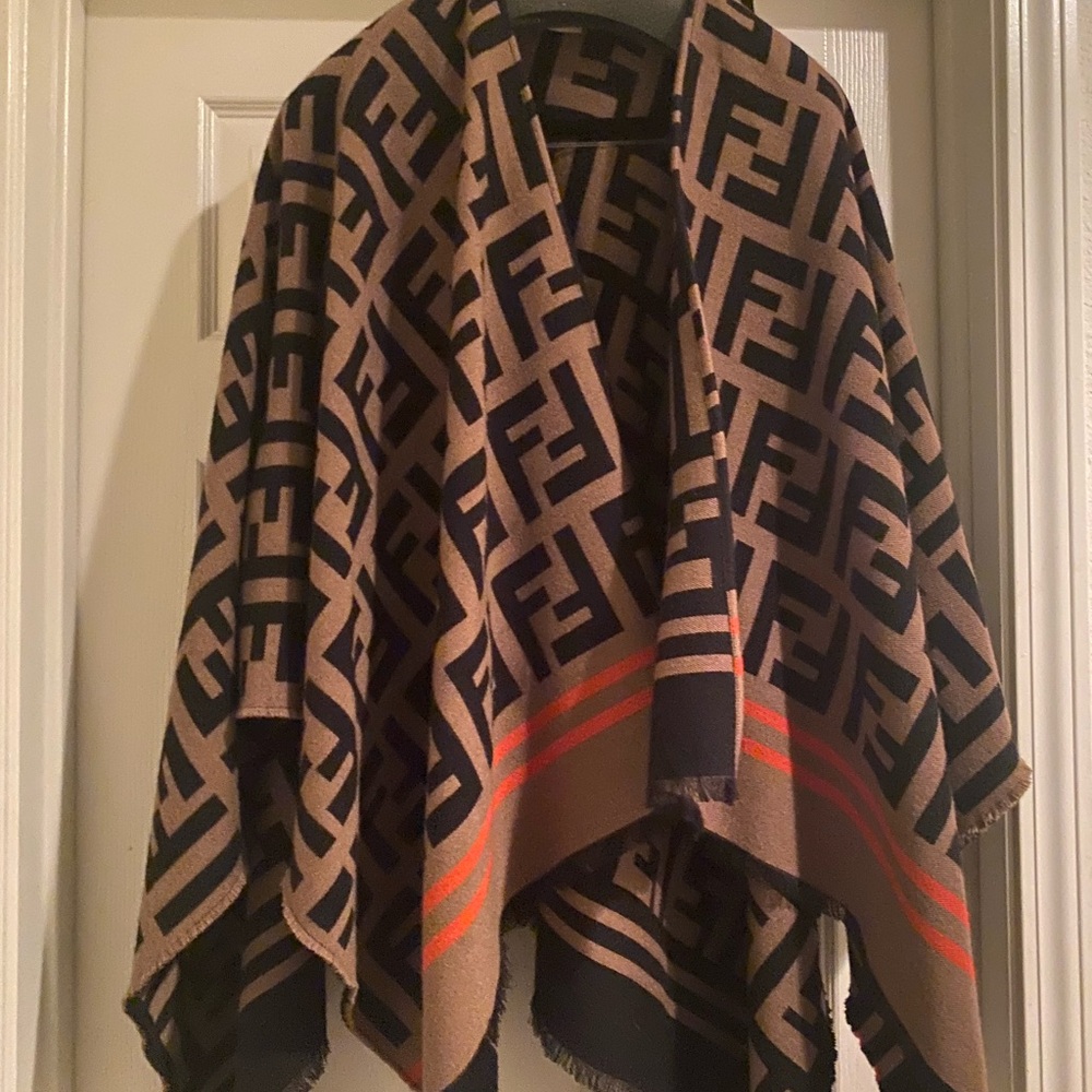 Fendi Black and Brown Cape with Orange Accents